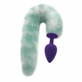 50cm Teal and White Fox Tail Purple Silicone Plugs
